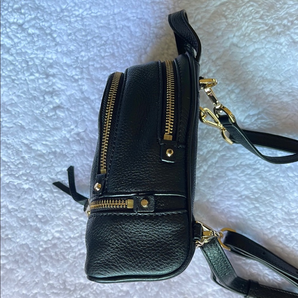 Michael Kors Mini Black Leather Backpack with Gold Accents - Picture 4 of 7